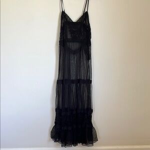 Black Sheer Embroidered Lace Maxi Dress Size S-M